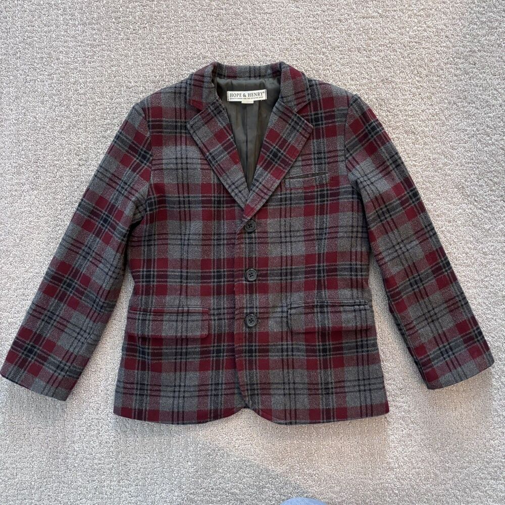 Hope & Henry Boys Plaid Blazer Jacket Sz 6 Organic Cotton Preppy Classic Holiday